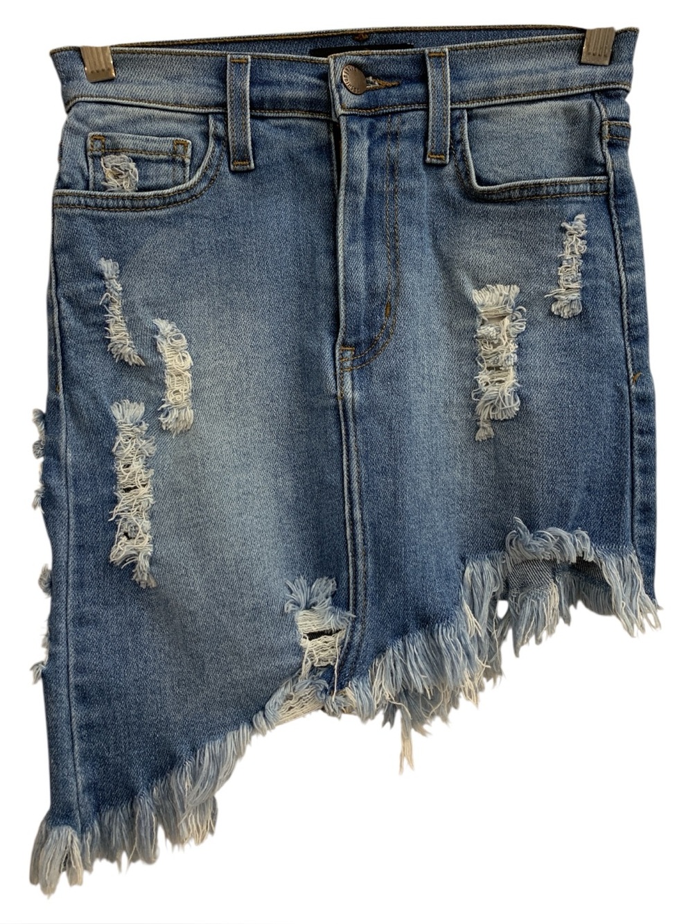 Fashion Nova Distressed Asymmetrical Blue Denim Skirt Size XS